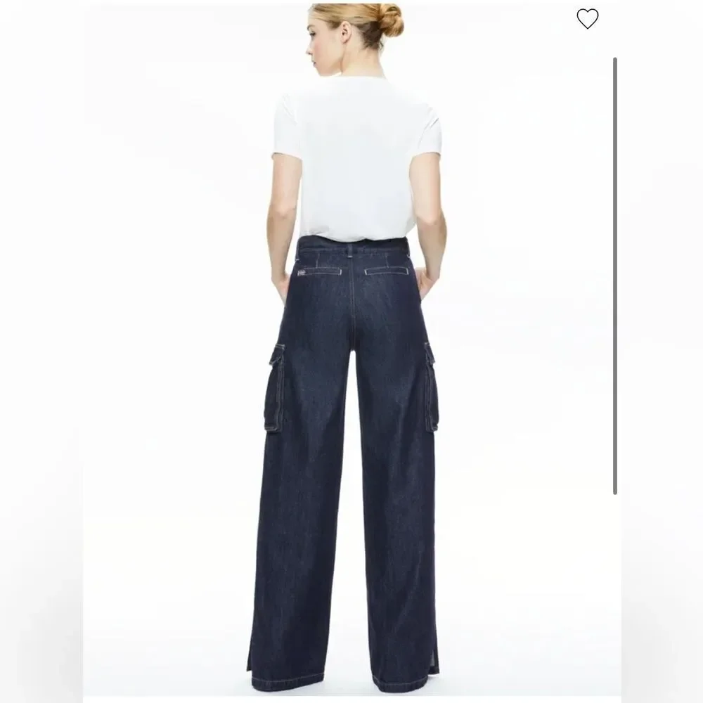 alice + olivia Kal Baggy Cargo Side Slit Dark Rinse Jean